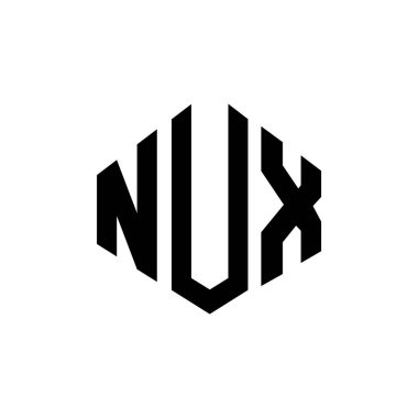 NUX letter logo design with polygon shape. NUX polygon and cube shape logo design. NUX hexagon vector logo template white and black colors. NUX monogram, business and real estate logo.