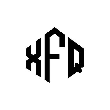 Çokgen şekilli XFQ harf logosu tasarımı. XFQ çokgen ve küp şeklinde logo tasarımı. XFQ altıgen vektör logosu beyaz ve siyah renkler. XFQ monogramı, iş ve emlak logosu.