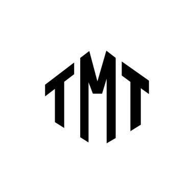 Çokgen şekilli TMT harf logosu tasarımı. TMT çokgen ve küp şeklinde logo tasarımı. TMT altıgen vektör logo şablonu beyaz ve siyah renkler. TMT monogramı, iş ve emlak logosu.