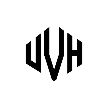 UVH letter logo design with polygon shape. UVH polygon and cube shape logo design. UVH hexagon vector logo template white and black colors. UVH monogram, business and real estate logo.