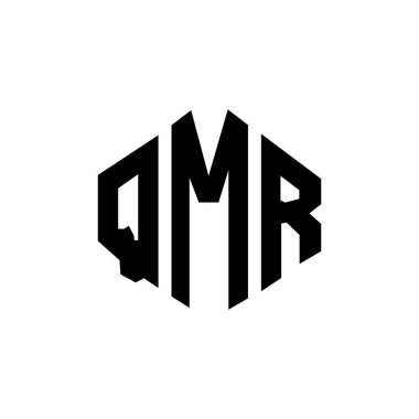 QMR letter logo design with polygon shape. QMR polygon and cube shape logo design. QMR hexagon vector logo template white and black colors. QMR monogram, business and real estate logo.