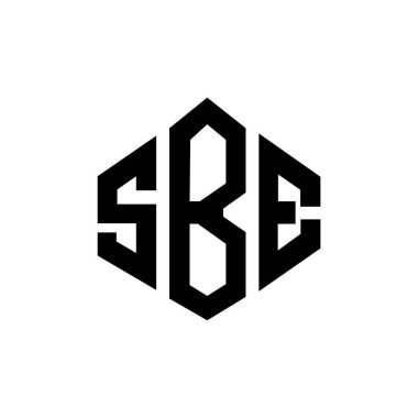 Çokgen şekilli SBE harf logosu tasarımı. SBE çokgen ve küp şeklinde logo tasarımı. SBE altıgen vektör logo şablonu beyaz ve siyah renkler. SBE monogramı, iş ve emlak logosu.