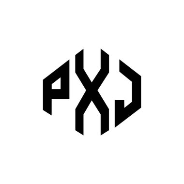 Çokgen şekilli PXJ harf logosu tasarımı. PXJ çokgen ve küp şeklinde logo tasarımı. PXJ altıgen vektör logo şablonu beyaz ve siyah renkler. PXJ monogram, iş ve gayrimenkul logosu.