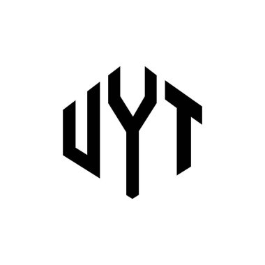 Çokgen şekilli UYT harf logosu tasarımı. UYT çokgen ve küp şeklinde logo tasarımı. UYT altıgen vektör logo şablonu beyaz ve siyah renkler. UYT monogramı, iş ve emlak logosu.