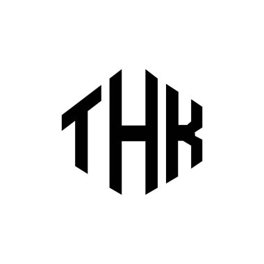 THK harf logosu dizaynı çokgen şeklinde. Teşekkürler çokgen ve küp şeklindeki logo tasarımı. THK altıgen vektör logosu beyaz ve siyah renkler. THK monogram, iş ve emlak logosu.