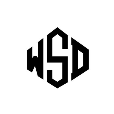 Çokgen şekilli WSD mektup logosu tasarımı. WSD çokgen ve küp şeklinde logo tasarımı. WSD altıgen vektör logosu beyaz ve siyah renklerde. WSD monogramı, iş ve emlak logosu.