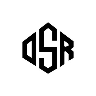 Çokgen şekilli OSR harf logosu tasarımı. OSR çokgen ve küp şeklinde logo tasarımı. OSR altıgen vektör logosu beyaz ve siyah renkler. OSR monogramı, iş ve emlak logosu.