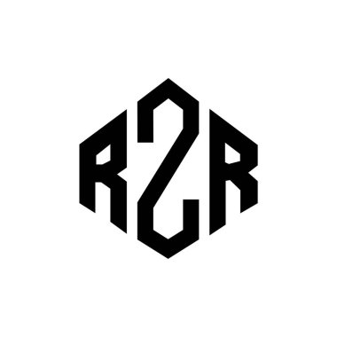 Çokgen şekilli RZR harf logosu tasarımı. RZR çokgen ve küp şeklinde logo tasarımı. RZR altıgen vektör logosu beyaz ve siyah renkler. RZR monogramı, iş ve emlak logosu.