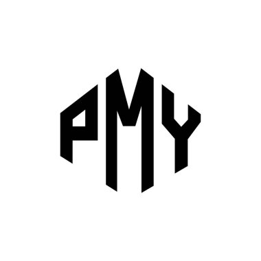 Çokgen şekilli PMY mektup logosu tasarımı. PMY çokgen ve küp şeklinde logo tasarımı. PMY altıgen vektör logosu beyaz ve siyah renkler. PMY monogramı, iş ve emlak logosu.