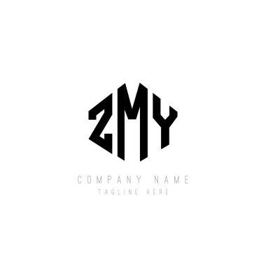 ZMY letter logo design with polygon shape. ZMY polygon and cube shape logo design. ZMY hexagon vector logo template white and black colors. ZMY monogram, business and real estate logo.