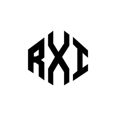 Çokgen şekilli RXI harf logosu tasarımı. RXI çokgen ve küp şeklinde logo tasarımı. RXI altıgen vektör logo şablonu beyaz ve siyah renkler. RXI monogram, iş ve gayrimenkul logosu.