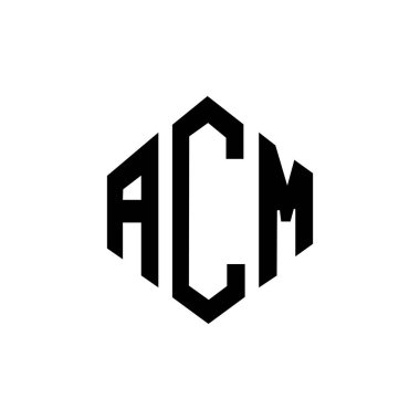 Çokgen şekilli ACM harf logosu tasarımı. ACM çokgen ve küp şeklinde logo tasarımı. ACM altıgen vektör logosu beyaz ve siyah renkler. ACM monogramı, iş ve emlak logosu.