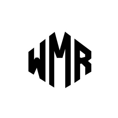 Çokgen şekilli WMR harf logosu tasarımı. WMR çokgen ve küp şeklinde logo tasarımı. WMR altıgen vektör logo şablonu beyaz ve siyah renkler. WMR monogramı, iş ve emlak logosu.