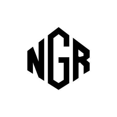 Çokgen şekilli NGR harf logosu tasarımı. NGR çokgen ve küp şeklinde logo tasarımı. NGR altıgen vektör logosu beyaz ve siyah renkler. NGR monogramı, iş ve emlak logosu.