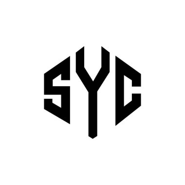 Çokgen şekilli SYC harf logosu tasarımı. SYC çokgen ve küp şeklinde logo tasarımı. SYC altıgen vektör logosu beyaz ve siyah renkler. SYC monogramı, iş ve emlak logosu.