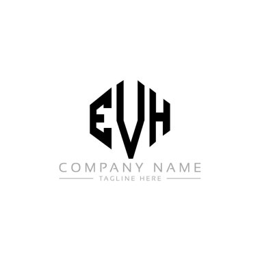 Çokgen şekilli EVH harf logosu tasarımı. EVH çokgen ve küp şeklindeki logo tasarımı. EVH altıgen vektör logosu beyaz ve siyah renklerde. EVH monogram, iş ve emlak logosu.