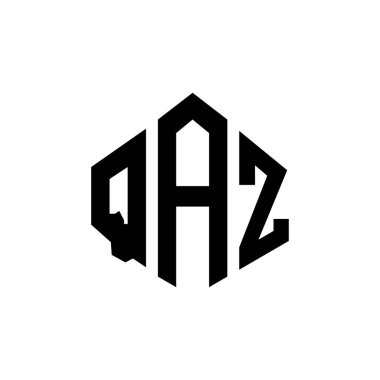 Çokgen şekilli QAZ harf logosu tasarımı. QAZ çokgen ve küp şeklinde logo tasarımı. QAZ altıgen vektör logo şablonu beyaz ve siyah renkler. QAZ monogramı, iş ve emlak logosu.