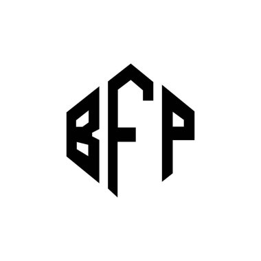 Çokgen şekilli BFP harf logosu tasarımı. BFP çokgen ve küp şeklinde logo tasarımı. BFP altıgen vektör logosu beyaz ve siyah renkler. BFP monogramı, iş ve emlak logosu.