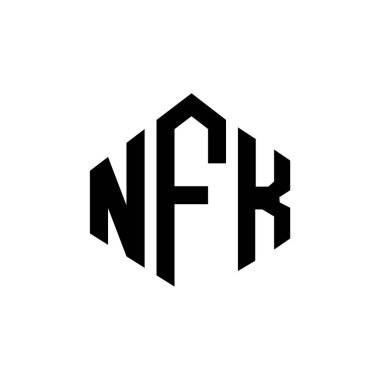 NFK letter logo design with polygon shape. NFK polygon and cube shape logo design. NFK hexagon vector logo template white and black colors. NFK monogram, business and real estate logo.