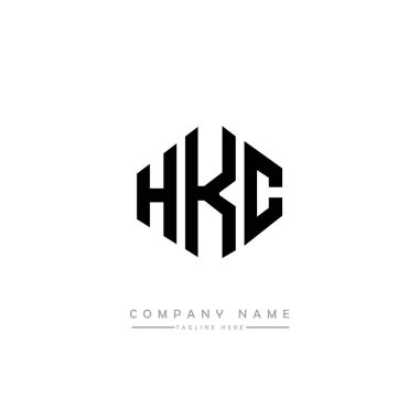 Çokgen şekilli HKC harf logosu tasarımı. HKC çokgen ve küp şeklinde logo tasarımı. HKC altıgen vektör logo şablonu beyaz ve siyah renkler. HKC monogramı, iş ve emlak logosu.