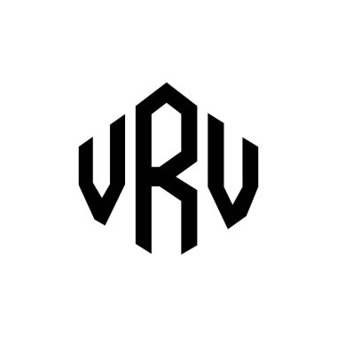 Çokgen şekilli VRV harf logosu tasarımı. VRV çokgen ve küp şeklinde logo tasarımı. VRV altıgen vektör logosu beyaz ve siyah renkler. VRV monogramı, iş ve emlak logosu.