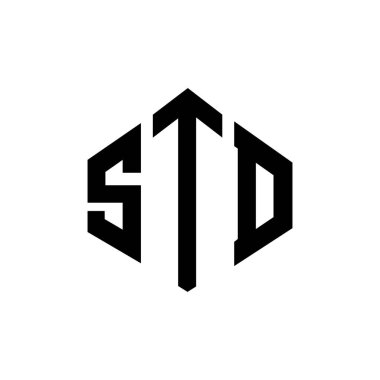 Çokgen şekilli STD harf logosu tasarımı. Cinsel yolla bulaşan hastalık ve küp şeklinde logo tasarımı. STD altıgen vektör logosu beyaz ve siyah renkler. STD monogramı, iş ve emlak logosu.