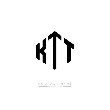 Çokgen şekilli KTT harf logosu tasarımı. Küp şeklinde logo tasarımı. Altıgen vektör logosu beyaz ve siyah renklerde. Monogram, iş ve emlak logosu.