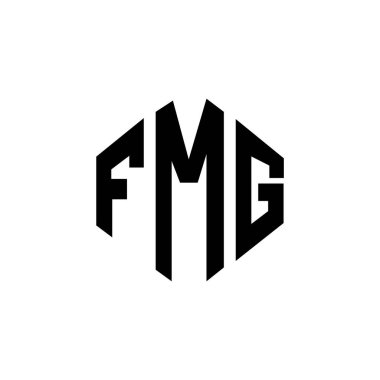 FMG letter logo design with polygon shape. FMG polygon and cube shape logo design. FMG hexagon vector logo template white and black colors. FMG monogram, business and real estate logo.