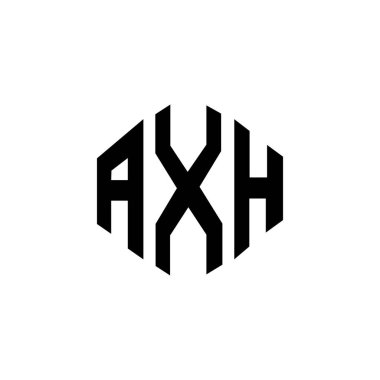 Çokgen şekilli AXH harf logosu tasarımı. AXH çokgen ve küp şeklinde logo tasarımı. AXH altıgen vektör logosu beyaz ve siyah renkler. AXH monogram, iş ve gayrimenkul logosu.