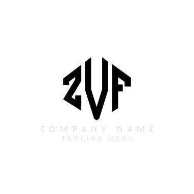 Çokgen şekilli ZVF harf logosu tasarımı. ZVF çokgen ve küp şeklinde logo tasarımı. ZVF altıgen vektör logosu beyaz ve siyah renkler. ZVF monogramı, iş ve emlak logosu.