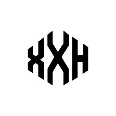 Çokgen şekilli XXH harf logosu tasarımı. XXH çokgen ve küp şeklinde logo tasarımı. XXH altıgen vektör logosu beyaz ve siyah renkler. XXH monogram, iş ve gayrimenkul logosu.