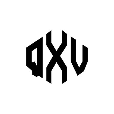 Çokgen şekilli QXV harf logosu tasarımı. QXV çokgen ve küp şeklinde logo tasarımı. QXV altıgen vektör logo şablonu beyaz ve siyah renkler. QXV monogram, iş ve gayrimenkul logosu.