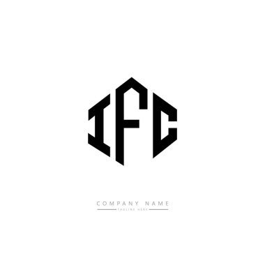 Çokgen şekilli IFC harf logosu tasarımı. Küp şeklinde logo tasarımı. Altıgen vektör logosu beyaz ve siyah renklerde. Monogram, iş ve emlak logosu.