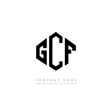 Çokgen şekilli GCF harf logosu tasarımı. Küp şeklinde logo tasarımı. Altıgen vektör logosu beyaz ve siyah renklerde. Monogram, iş ve emlak logosu.