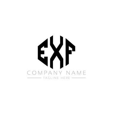 Çokgen şekilli EXF harf logosu tasarımı. EXF çokgen ve küp şeklinde logo tasarımı. EXF altıgen vektör logo şablonu beyaz ve siyah renkler. EXF monogramı, iş ve emlak logosu.