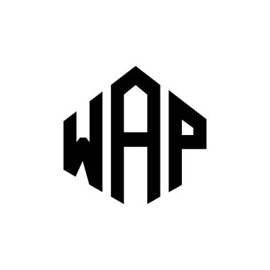 Çokgen şekilli WAP harf logosu tasarımı. WAP çokgen ve küp şeklinde logo tasarımı. WAP altıgen vektör logosu beyaz ve siyah renklerde. WAP monogramı, iş ve emlak logosu.