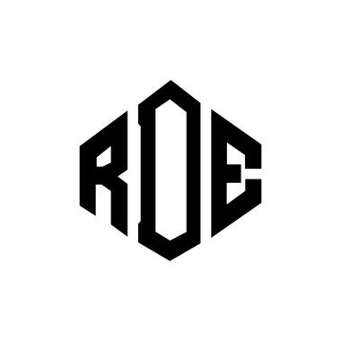 Çokgen şekilli RDE harfi logo tasarımı. RDE çokgen ve küp şeklinde logo tasarımı. RDE altıgen vektör logosu beyaz ve siyah renkler. RDE monogramı, iş ve emlak logosu.