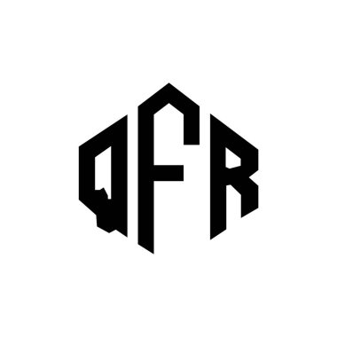 QFR letter logo design with polygon shape. QFR polygon and cube shape logo design. QFR hexagon vector logo template white and black colors. QFR monogram, business and real estate logo.