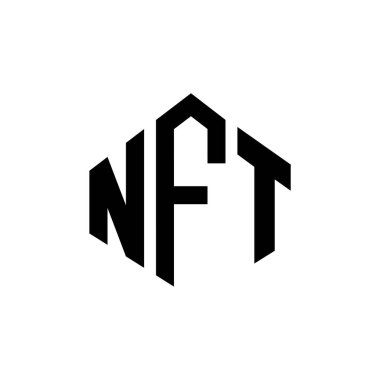 Çokgen şekilli NFT harf logosu tasarımı. NFT çokgen ve küp şeklinde logo tasarımı. NFT altıgen vektör logosu beyaz ve siyah renkler. NFT monogramı, iş ve emlak logosu.