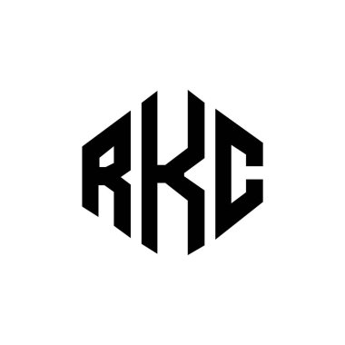 Çokgen şekilli RKC harf logosu tasarımı. RKC çokgen ve küp şeklinde logo tasarımı. RKC altıgen vektör logo şablonu beyaz ve siyah renkler. RKC monogramı, iş ve emlak logosu.