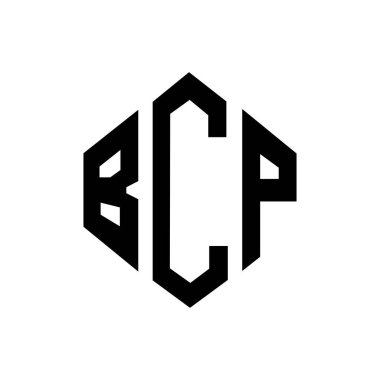 Çokgen şekilli BCP harf logosu tasarımı. BCP çokgen ve küp şeklinde logo tasarımı. BCP altıgen vektör logo şablonu beyaz ve siyah renkler. BCP monogramı, iş ve emlak logosu.