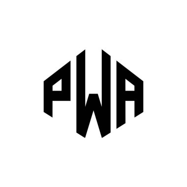 Çokgen şekilli PWA harf logosu tasarımı. PWA çokgen ve küp şeklinde logo tasarımı. PWA altıgen vektör logosu beyaz ve siyah renkler. PWA monogramı, iş ve emlak logosu.