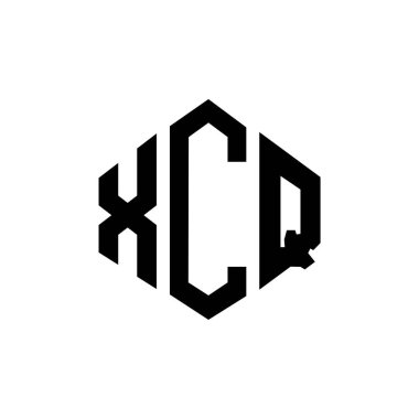 Çokgen şekilli XCQ harf logosu tasarımı. XCQ çokgen ve küp şeklinde logo tasarımı. XCQ altıgen vektör logosu beyaz ve siyah renkler. XCQ monogramı, iş ve emlak logosu.
