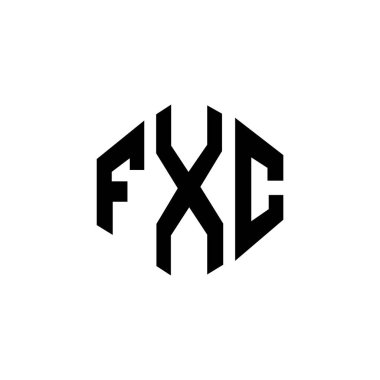 Çokgen şekilli FXC harf logosu tasarımı. FXC çokgen ve küp şeklinde logo tasarımı. FXC altıgen vektör logo şablonu beyaz ve siyah renkler. FXC monogram, iş ve gayrimenkul logosu.