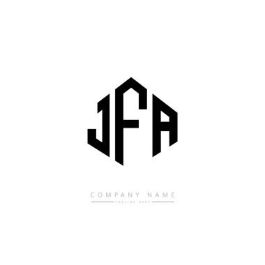 Çokgen şekilli JFA harf logosu tasarımı. JFA çokgen ve küp şeklinde logo tasarımı. JFA altıgen vektör logosu beyaz ve siyah renkler. JFA monogramı, iş ve emlak logosu.