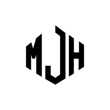 Çokgen şekilli MJH harf logosu tasarımı. MJH çokgen ve küp şeklinde logo tasarımı. MJH altıgen vektör logosu beyaz ve siyah renkler. MJH monogramı, iş ve emlak logosu.