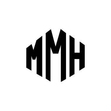 Çokgen şekilli MMH harf logosu tasarımı. MMH çokgen ve küp şeklinde logo tasarımı. MMH altıgen vektör logosu beyaz ve siyah renkler. MMH monogram, iş ve gayrimenkul logosu.