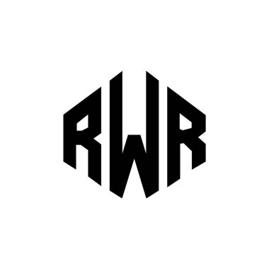 Çokgen şekilli RWR harf logosu tasarımı. RWR çokgen ve küp şeklinde logo tasarımı. RWR altıgen vektör logosu şablonu beyaz ve siyah renkli. RWR monogramı, iş ve emlak logosu.