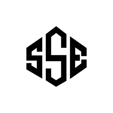 Çokgen şekilli SSE harfi logo tasarımı. SSE çokgen ve küp şeklinde logo tasarımı. SSE altıgen vektör logosu beyaz ve siyah renkler. SSE monogramı, iş ve gayrimenkul logosu.