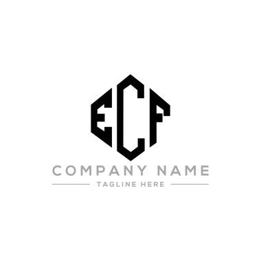 Çokgen şekilli ECF harf logosu tasarımı. ECF çokgen ve küp şeklinde logo tasarımı. ECF altıgen vektör logo şablonu beyaz ve siyah renkler. ECF monogramı, iş ve gayrimenkul logosu.